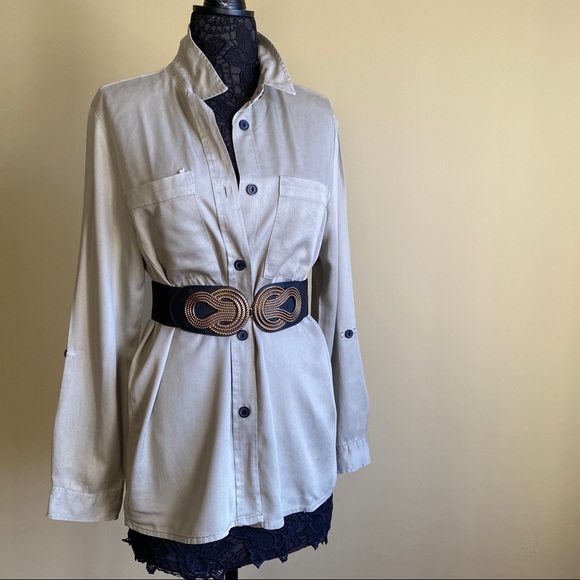 IP SOLD OUT Beige Long Sleeve Button Down Shirt Pockets - Picture 6 of 6